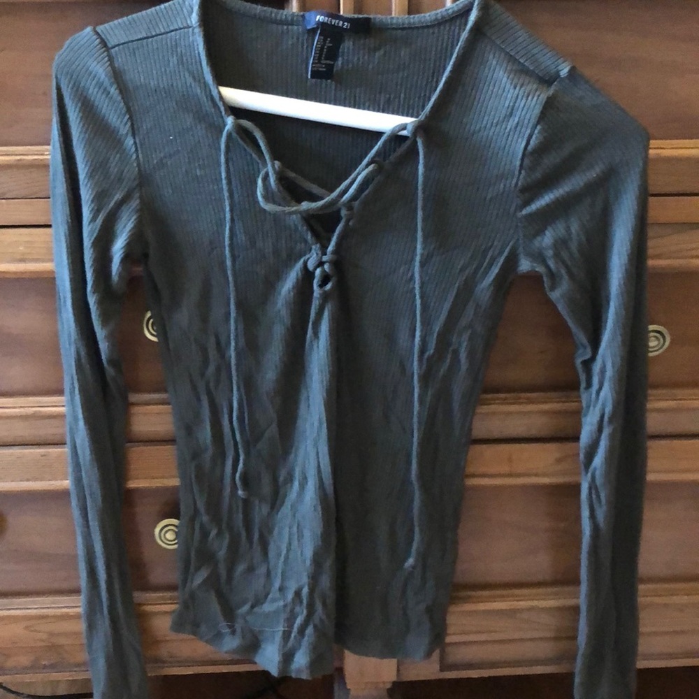 Forever 21 Dark Green Lace-Up Long Sleeve